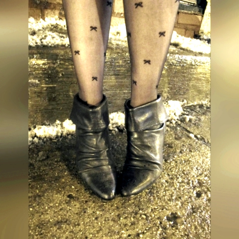 New, Genuine Leather Black Ankle Booties. Retro styled